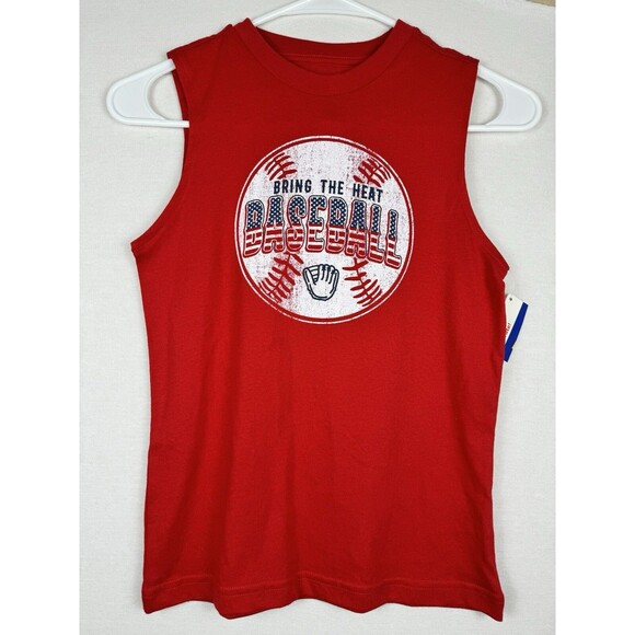 Boys Red Patriotic Baseball Tank Top Bring The Heat Sleeveless USA Graphic Shirt - Picture 1 of 8